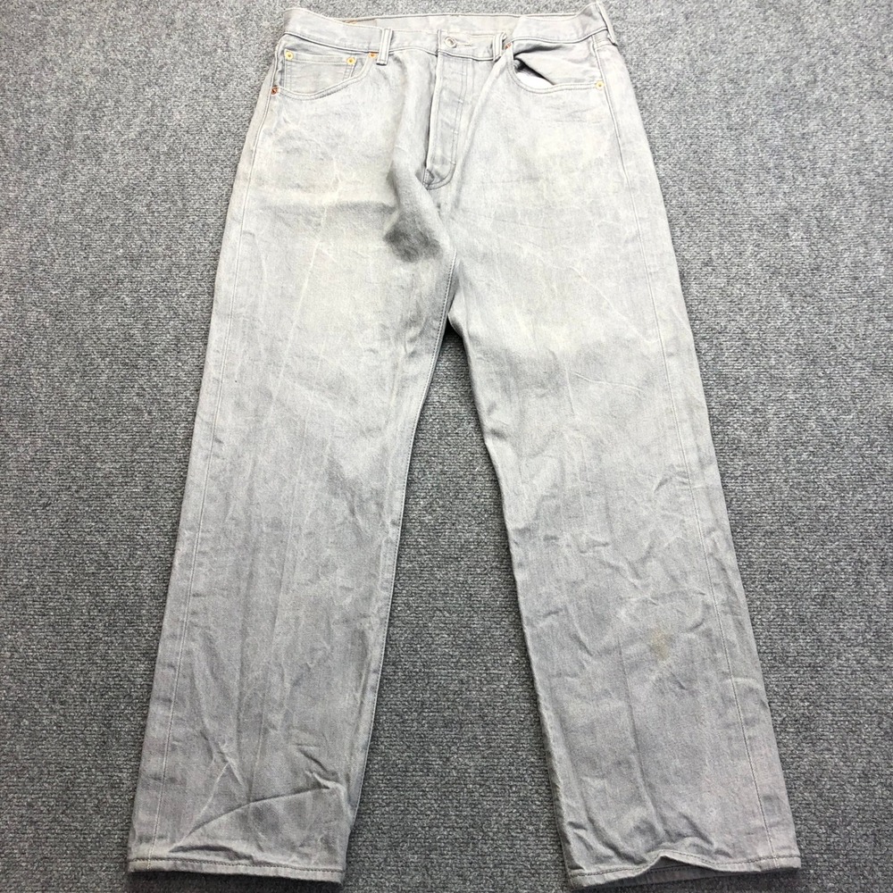 Levis 501 Original Fit Gray Faded Denim Straight Leg Button Fly Jeans Mens 36x32